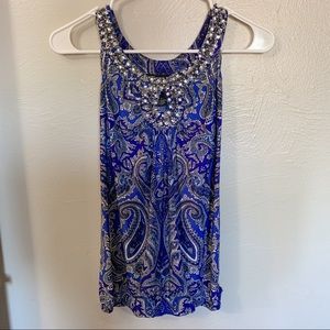 INC Sleeveless Blue Crystal & Key Hole Cutout Top